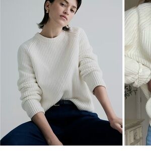 Quince Cream Rib-Knit Crewneck Sweater